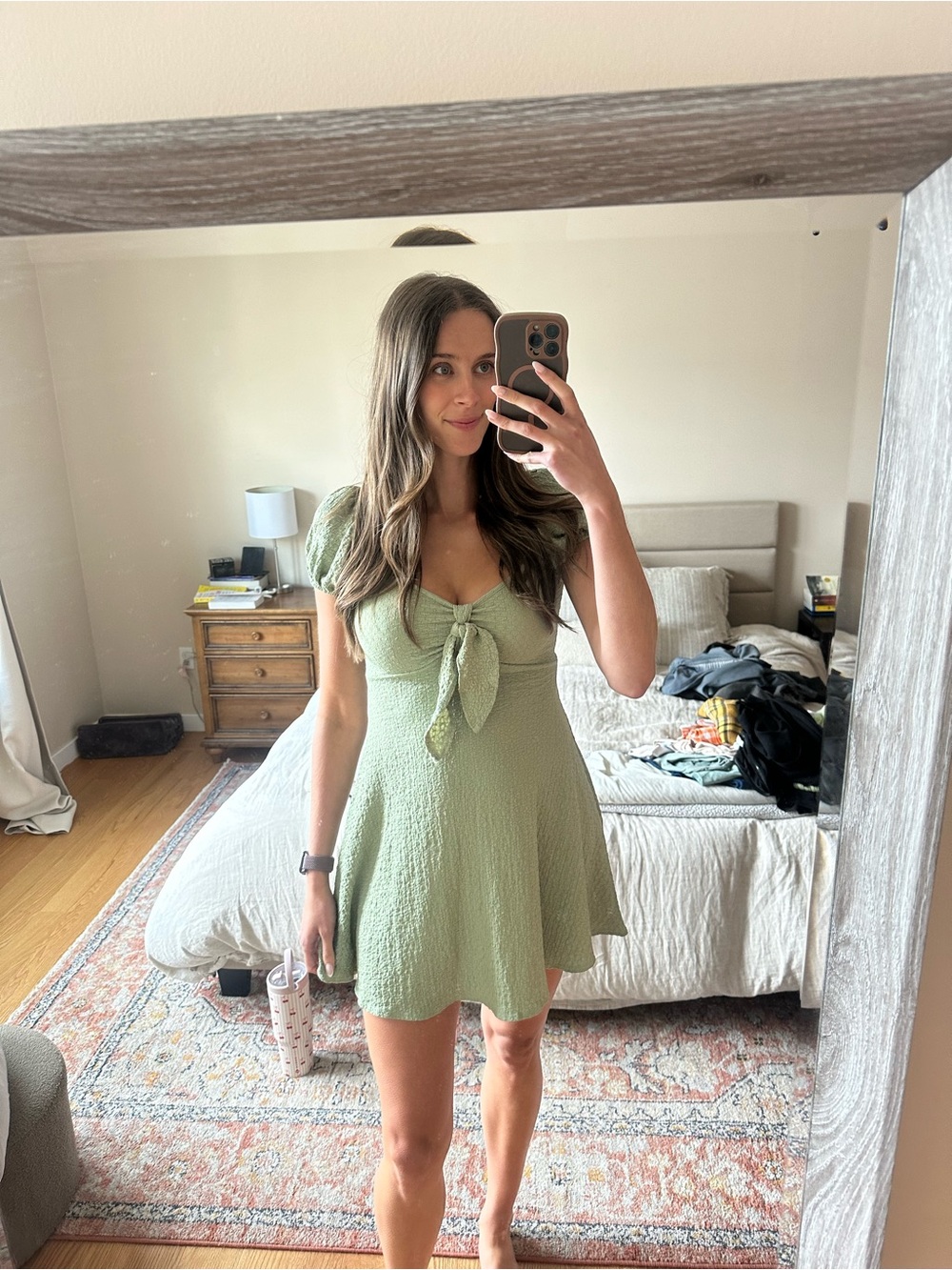 Jessica Simpson Sage Green Tie-Front Mini Dress